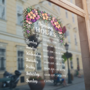 Pretty Peach & Purple Floral Open Hours Business Window Cling