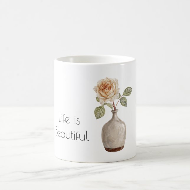 Pretty Peach Rose in Vase Coffee Mug (Center)