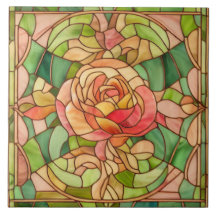 Pretty Peach Rose Stained Glass Style