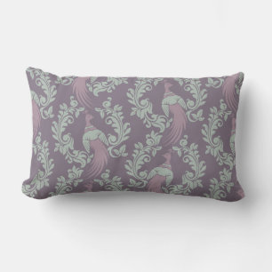 Pretty Peacock Damask Pattern Lumbar Pillow