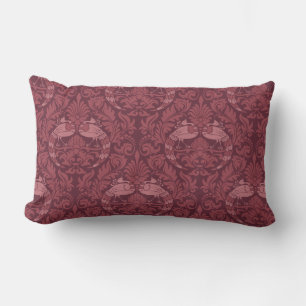 Pretty Peacock Damask Pattern Lumbar Pillow