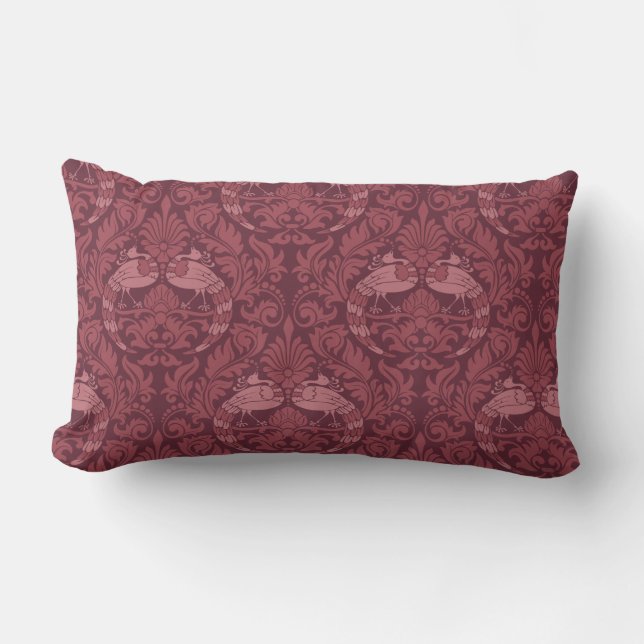 Pretty Peacock Damask Pattern Lumbar Pillow (Front)
