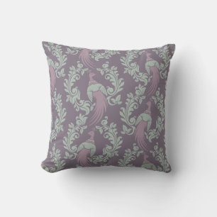 Pretty Peacock Damask Pattern Throw Pillow