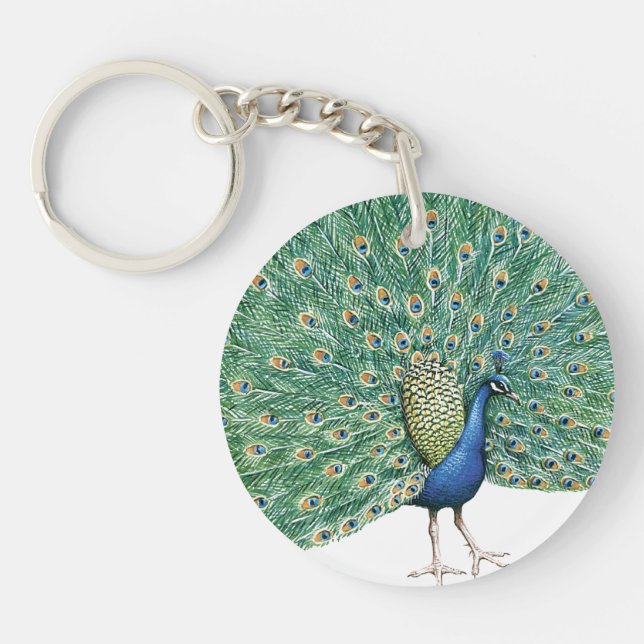 Pretty Peacock Feathers Keychain (Front)
