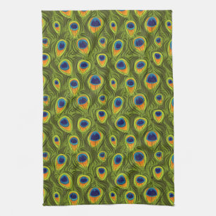 Pretty Peacock Feathers Pattern Kitchen Towel