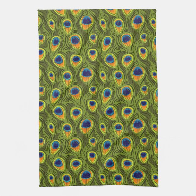 Pretty Peacock Feathers Pattern Kitchen Towel (Vertical)