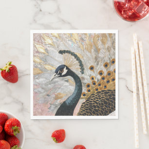 Pretty Peacock Gold Christmas Napkin