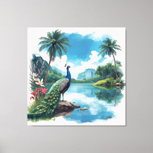 Pretty Peacock in a Tropical Paradise Canvas Print