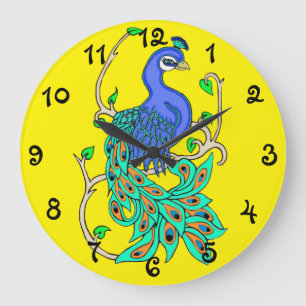 Pretty Peacock Large Round Clock