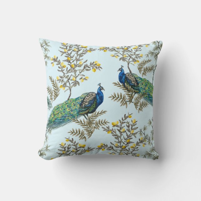 Pretty Peacock Pattern Throw Pillow (Front)