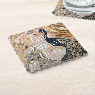 Pretty Peacock Pink Gold Glam Paper Coaster
