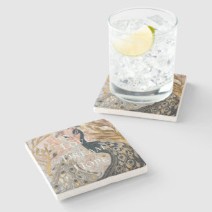 Pretty Peacock Pink Gold Glam  Stone Coaster