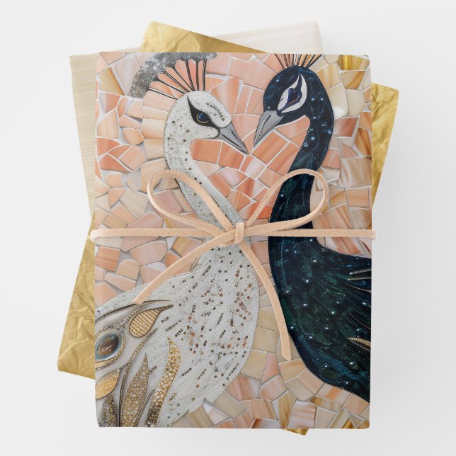 Pretty Peacock Pink Gold Glam  Wrapping Paper Sheet (In situ)