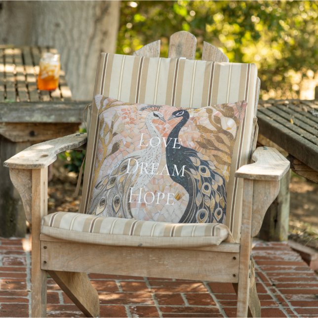 Pretty Peacock Pink Gold Love Dream Hope Outdoor Pillow (Chair)