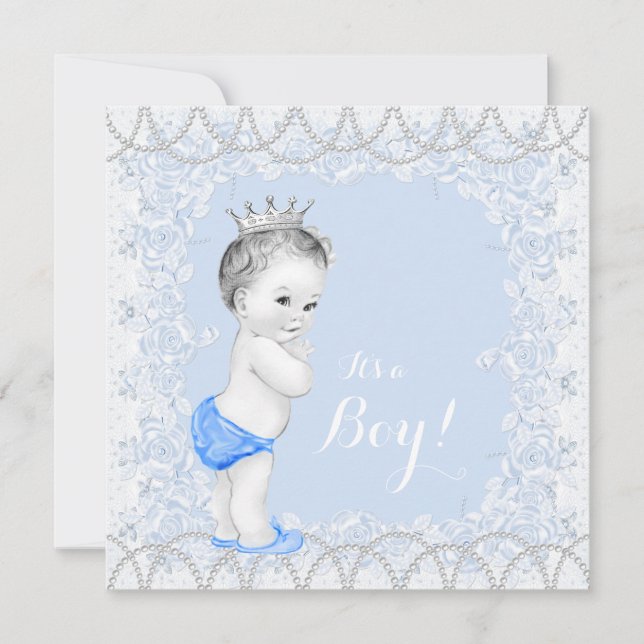 Pretty Pearl Baby Blue Baby Shower Invitation (Front)