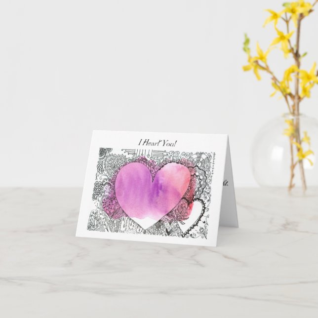 Pretty Pen and Ink and Watercolor Valentine Card (Yellow Flower)