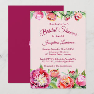 Pretty Peonies Floral Bridal Shower Invitations