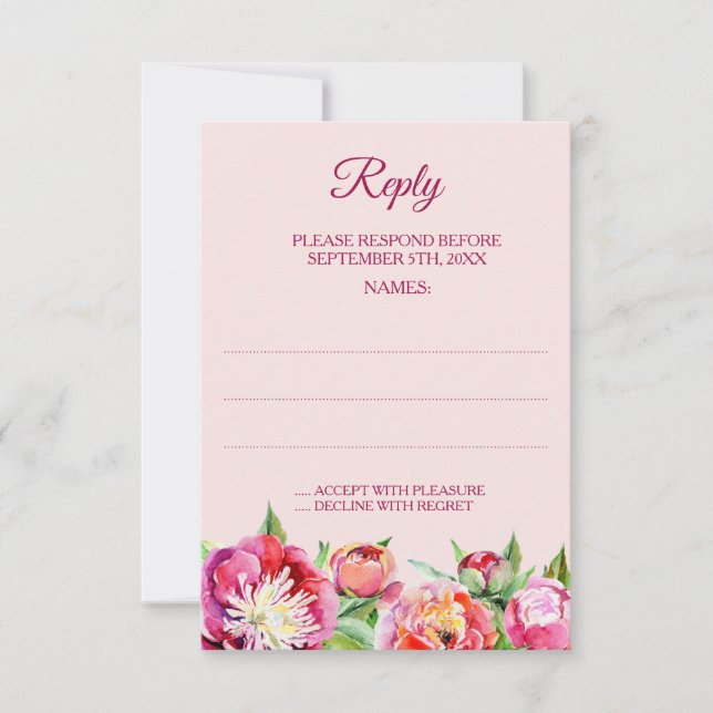Pretty Peonies Floral Mariage Répondre Cartes (Devant)