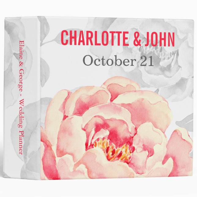 Pretty Peonies Modern Floral wedding Planner Binder (Front/Spine)