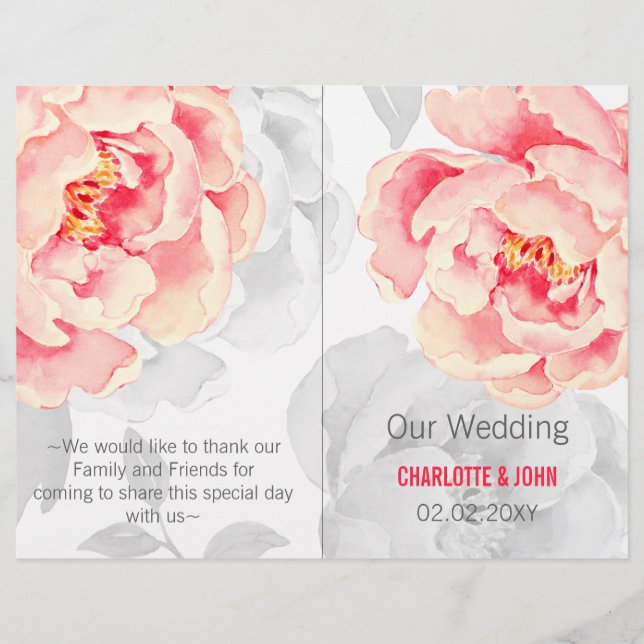 Pretty Peonies Modern Floral wedding program (Front)