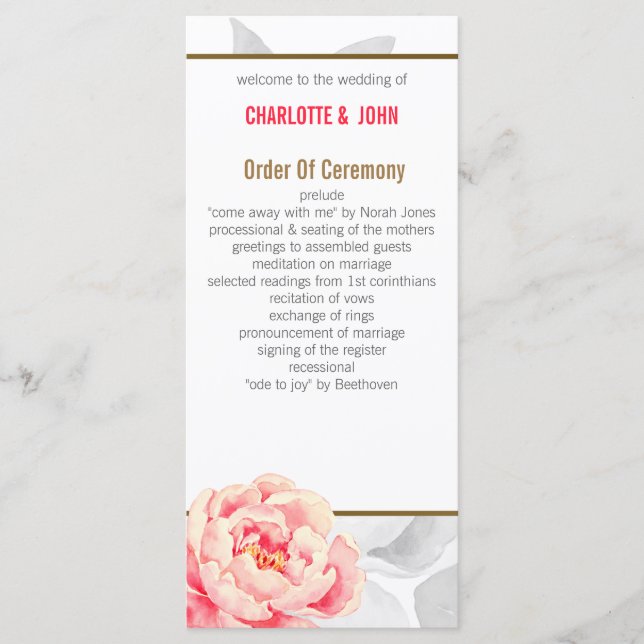 Pretty Peonies Moderne Floral programmes de mariag (Devant)