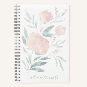 Pretty peony floral personalized notebook