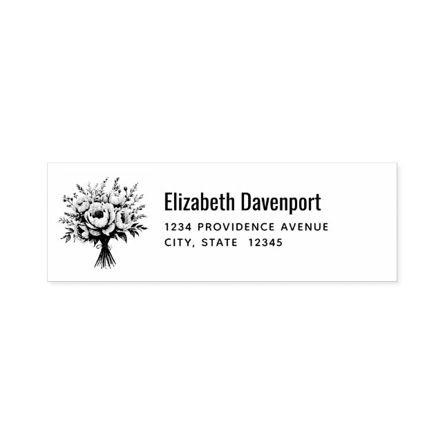 Pretty Peony Flower Bouquet Address Self-inking Stamp (Design)