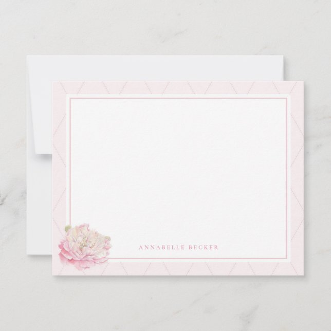 Pretty Peony Personalized Stationery Card (Front)