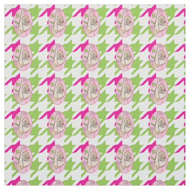 Pretty Perfect pink and green houndstooth Fabric (Swatch)