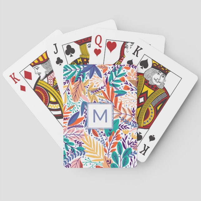 Pretty Periwinkle Purple Monogram Spring Flowers Playing Cards (Back)