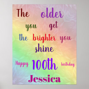Pretty personalised colorful 100th Birthday Name Poster