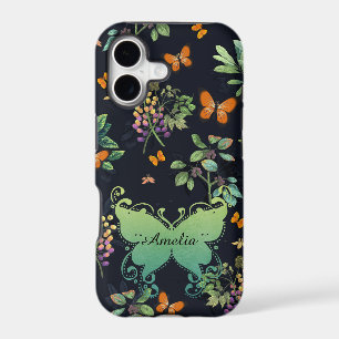 Pretty Personalised Dark Floral Butterfly Pattern