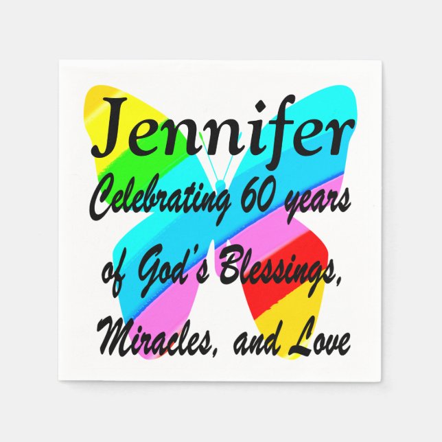 PRETTY PERSONALIZE 60TH BIRTHDAY BUTTERFLY NAPKINS (Front)