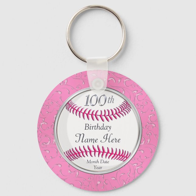 Pretty Personalized 100th Birthday Favors Keychain (Front)