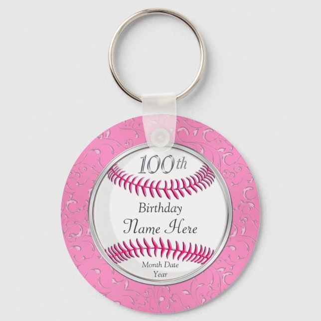 Pretty Personalized 100th Birthday Favours Keychain (Front)