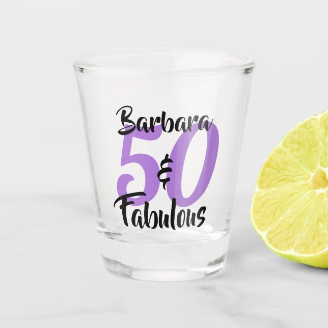 Pretty Personalized 50 and Fabulous Custom Pink Shot Glass (Front)