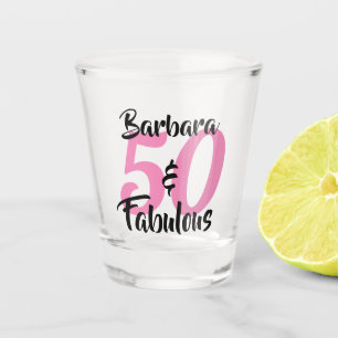 Pretty Personalized 50 and Fabulous Custom Pink Shot Glass