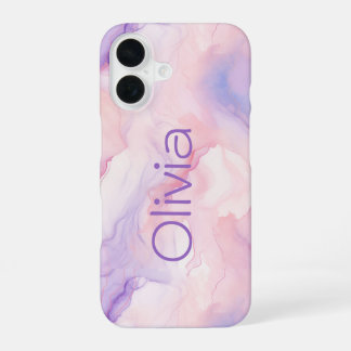 Pretty Personalized Abstract Marble Pink Purple iPhone 16 Case