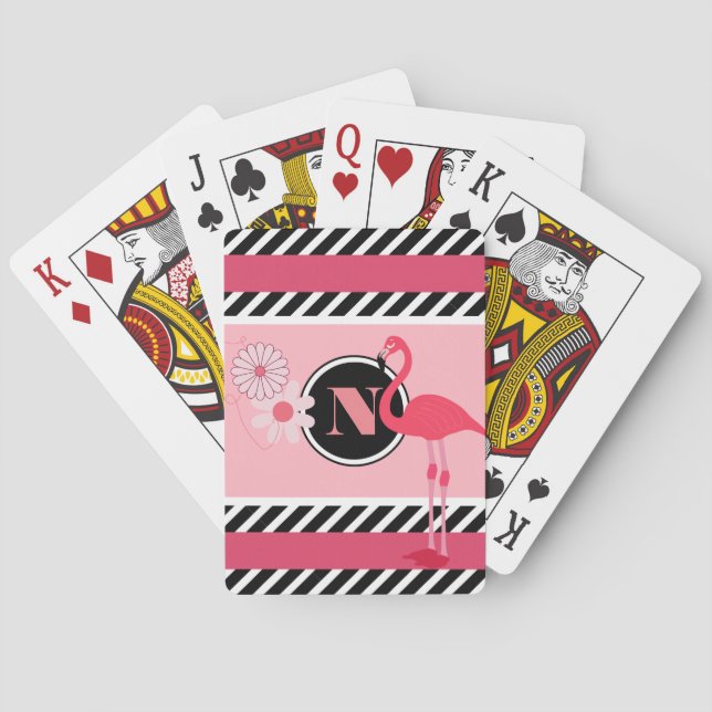 Pretty Personalized Flamingo Playing Cards (Back)
