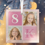 Pretty Personalized Girls Photo Collage Christmas Glass Ornament<br><div class="desc">Pretty 2 photo square keepsake Christmas ornament for a little girl or toddler. Celebrate your child's birthday with cute photographs of them on this add your own photograph card with beautiful pink squares. Add their name and age.</div>