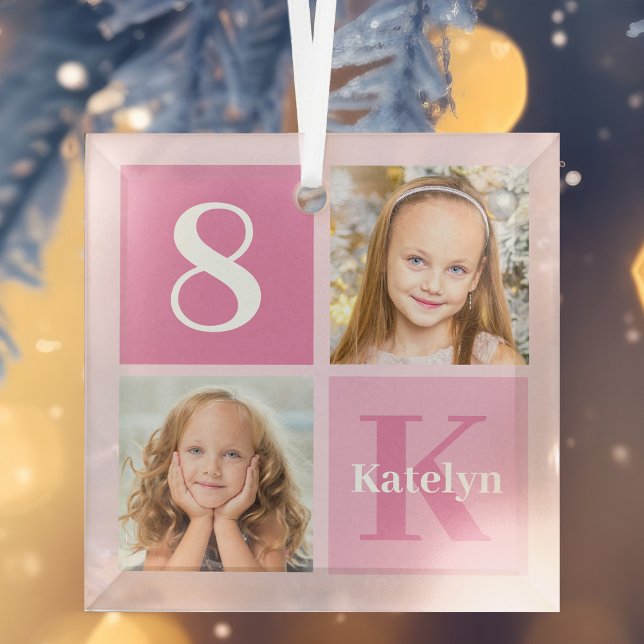 Pretty Personalized Girls Photo Collage Christmas Glass Ornament (Creator Uploaded)