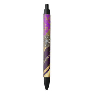 Pretty personalized girly purple damask patten black ink pen