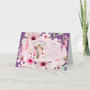 Pretty Personalized GODMOTHER Poem Pink Floral  Holiday Card