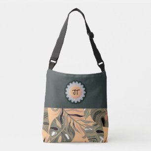 Pretty Personalized Green/Peach Tote Bag w/Leaves