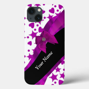 Pretty personalized magenta girly patterned iPhone 13 case