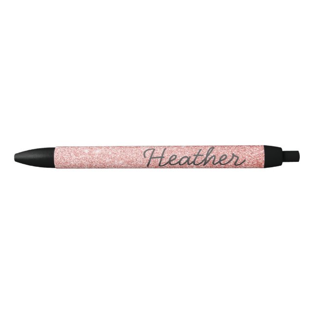 Pretty Personalized Name Rose Gold Glitter Black Ink Pen (Front)