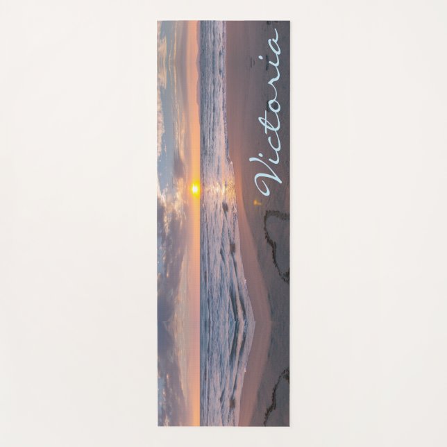 Pretty Personalized Ocean Sunset Name Yoga Mat (Front)