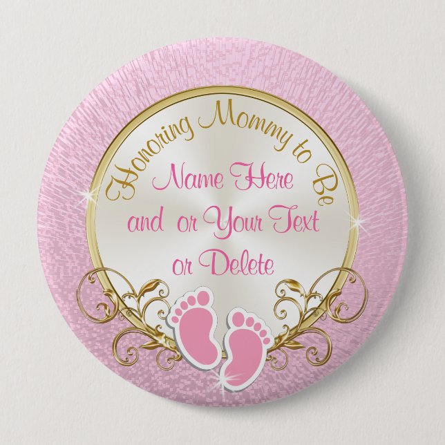Pretty Personalized Pink and Gold Mommy to Be Pin (Front)