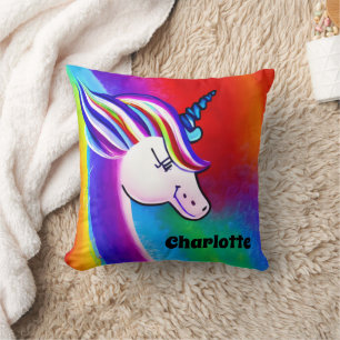 Pretty Personalized Rainbow Unicorn  Throw Pillow