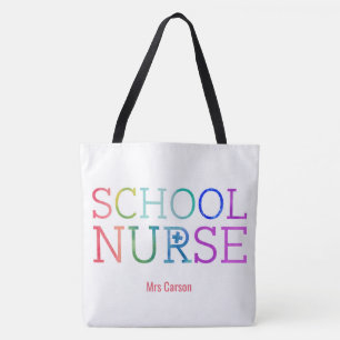 Pretty Personalized School Nurse Typography Tote Bag